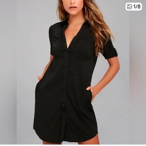 Lulus Oxford Comma Black Shirt Dress with Pockets Sz XS